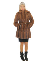 Mink 42 demi full skin with elastic fur belt and chest collar and lapel with button closure - Image 4