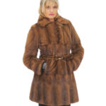 Mink 42 demi full skin with elastic fur belt and chest collar and lapel with button closure