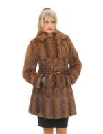 Mink 42 demi full skin with elastic fur belt and chest collar and lapel with button closure