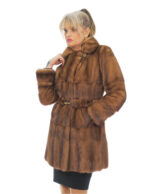 Mink 42 demi full skin with elastic fur belt and chest collar and lapel with button closure - Image 2