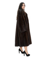 Cappotto demi scuro visone 56 modello ruota a campana con manica lunga e sciallato