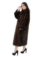 Cappotto demi scuro visone 56 modello ruota a campana con manica lunga e sciallato