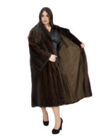 Cappotto demi scuro visone 56 modello ruota a campana con manica lunga e sciallato
