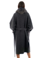 Anthracite grey cashmere and wool coat 46 collar and pockets with detachable fox fur 116cm long - Image 5