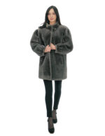 Sheepskin coat long sleeves narrow cuffs 50 cm long 80cm button at the neck piping - Image 4