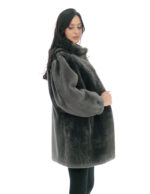 Sheepskin coat long sleeves narrow cuffs 50 cm long 80cm button at the neck piping - Image 2