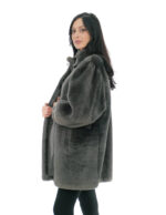 Sheepskin coat long sleeves narrow cuffs 50 cm long 80cm button at the neck piping - Image 3