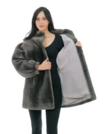 Sheepskin coat long sleeves narrow cuffs 50 cm long 80cm button at the neck piping - Image 6