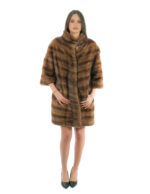 92cm Horizontal Mink Coat Second Life with 3/4 Sleeve 48 Crater Neck - Image 4