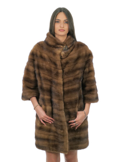 92cm Horizontal Mink Coat Second Life with 3/4 Sleeve 48 Crater Neck
