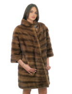 92cm Horizontal Mink Coat Second Life with 3/4 Sleeve 48 Crater Neck - Image 2