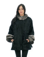 Персидская меховая накидка с манжетами и воротником из шиншиллы широкая модель 3/4 рукава боковые разрезы