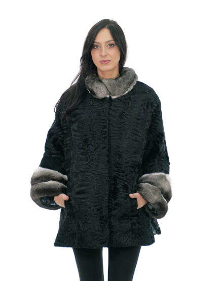 Персидская меховая накидка с манжетами и воротником из шиншиллы широкая модель 3/4 рукава боковые разрезы