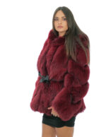 Vollfelljacke 44 aus rotem Fuchspelz mit langärmeligem Leder und Kapuze – Bild 3