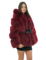 Vollfelljacke 44 aus rotem Fuchspelz mit langärmeligem Leder und Kapuze – Bild 2