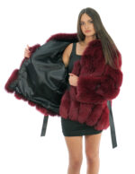 Vollfelljacke 44 aus rotem Fuchspelz mit langärmeligem Leder und Kapuze – Bild 6