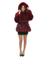 Vollfelljacke 44 aus rotem Fuchspelz mit langärmeligem Leder und Kapuze – Bild 4