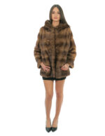 Second life horizontal mink jacket demi 48 long sleeve hood external pockets closure hooks - Image 4