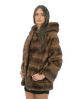 Second life horizontal mink jacket demi 48 long sleeve hood external pockets closure hooks - Image 3