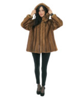 Mink jacket gold fur second life vertical long sleeve 52 gold closure hooks pockets - Image 4