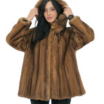 Mink jacket gold fur second life vertical long sleeve 52 gold closure hooks pockets