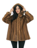 Mink jacket gold fur second life vertical long sleeve 52 gold closure hooks pockets