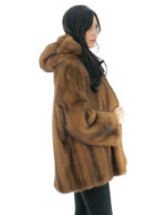 Mink jacket gold fur second life vertical long sleeve 52 gold closure hooks pockets - Image 2