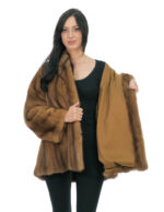 Mink jacket gold fur second life vertical long sleeve 52 gold closure hooks pockets - Image 6