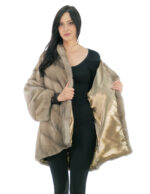 Mink cape V-shaped whole skins 48-56 blue iris three-quarter sleeve fur-lined hood - Image 6