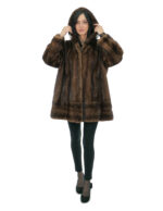 Mink fur jacket demi 54 vertical model with horizontal bands cuffs and hood bottom - Image 4