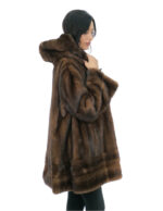 Mink fur jacket demi 54 vertical model with horizontal bands cuffs and hood bottom - Image 2