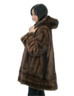 Mink fur jacket demi 54 vertical model with horizontal bands cuffs and hood bottom - Image 3