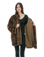 Mink fur jacket demi 54 vertical model with horizontal bands cuffs and hood bottom - Image 6