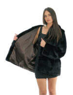 Vertical model mahogany mink fur jacket 56 with horizontal bands on cuffs and hood bottom - Image 6