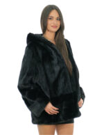 Vertical model mahogany mink fur jacket 56 with horizontal bands on cuffs and hood bottom - Image 3