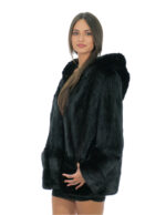 Vertical model mahogany mink fur jacket 56 with horizontal bands on cuffs and hood bottom - Image 2