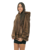 Cappotto in pelliccia di visone demi 50 modello verticale con fasce orizzontali polsi e fondo cappuccio