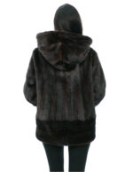 Vertical model mahogany mink fur coat 50 with horizontal bands on cuffs and hood bottom - Image 5