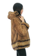 Mink fur coat with cuff trim and bottom rex 44 gold fur-lined hood external pockets - Image 2