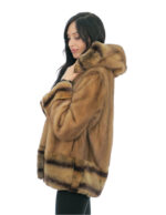 Mink fur coat with cuff trim and bottom rex 44 gold fur-lined hood external pockets - Image 3
