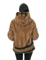 Mink fur coat with cuff trim and bottom rex 44 gold fur-lined hood external pockets - Image 5