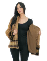Mink fur coat with cuff trim and bottom rex 44 gold fur-lined hood external pockets - Image 6