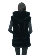 Horizontale Weste aus Nerzpelz 48 schwarz lang 80 cm Verschlusshaken Kapuze gefüttertes Fell – Bild 5