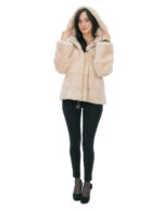 Light Pink Horizontal Fur Mink Jacket 44 Hood Coated Fur Long Sleeve Closure Hooks - Image 4