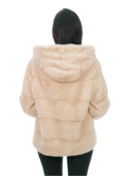 Light Pink Horizontal Fur Mink Jacket 44 Hood Coated Fur Long Sleeve Closure Hooks - Image 5
