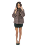 Nerz Jacke horizontal Pelz Zwiebel Taupe 46 Kapuze bezogen Pelz lange Ärmel – Bild 4