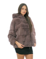 Nerz Jacke horizontal Pelz Zwiebel Taupe 46 Kapuze bezogen Pelz lange Ärmel – Bild 2