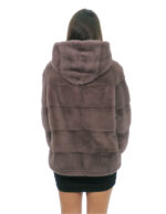 Nerz Jacke horizontal Pelz Zwiebel Taupe 46 Kapuze bezogen Pelz lange Ärmel – Bild 5