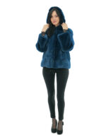 Mink Jacket Horizontal Fur Green Gradient 44 Hood Coated Fur Long Sleeve Closure Hooks - Image 4