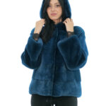 Mink Jacket Horizontal Fur Green Gradient 44 Hood Coated Fur Long Sleeve Closure Hooks